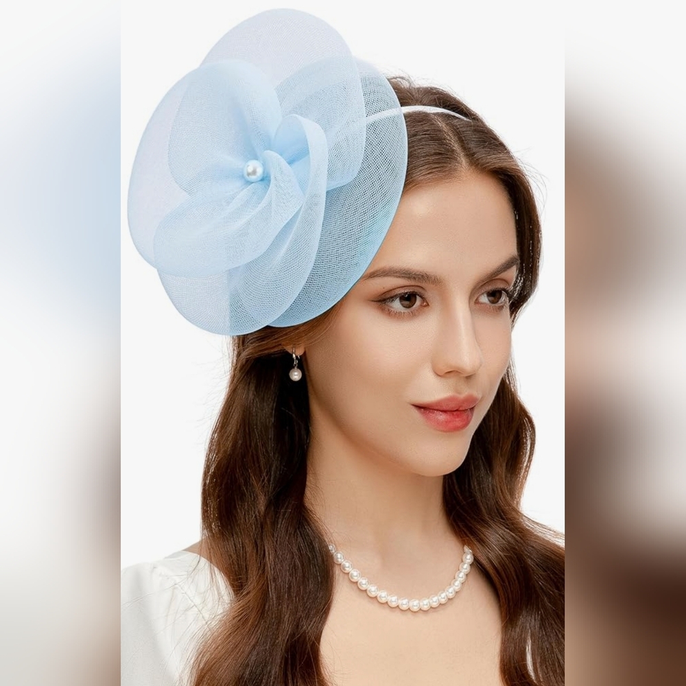 Elegant Blue Fascinator with Pearl Detail